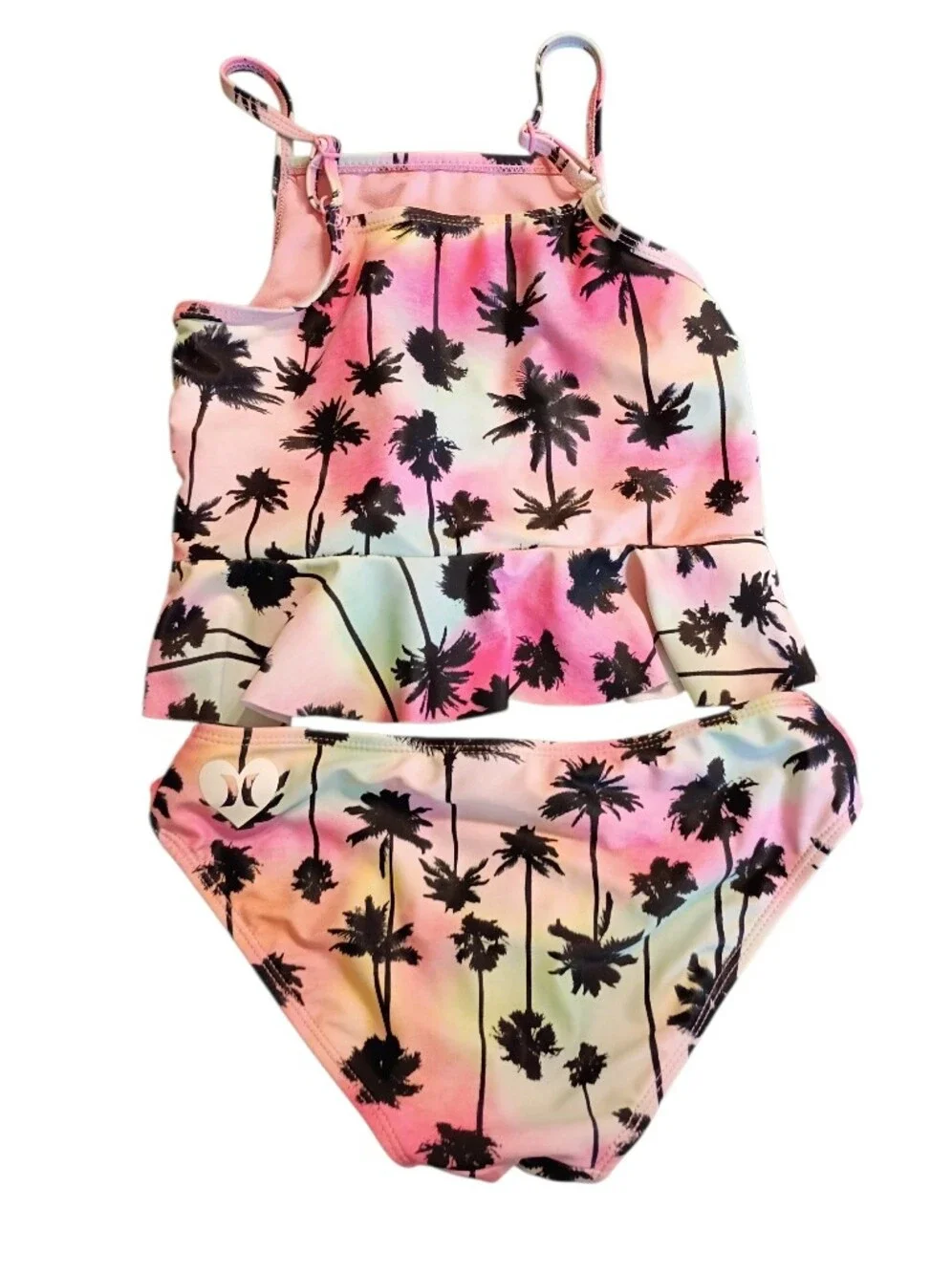 EUC Hurley Girls' Pink Palm-Print Two-Piece Swim Set Tankini 7/8